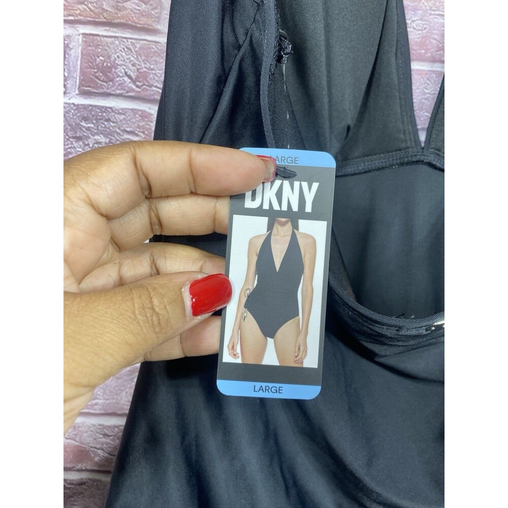 DKNY Women's Large Swimsuit One Piece Tummy Control Halter Neckline Bathing Suit - Picture 9 of 10